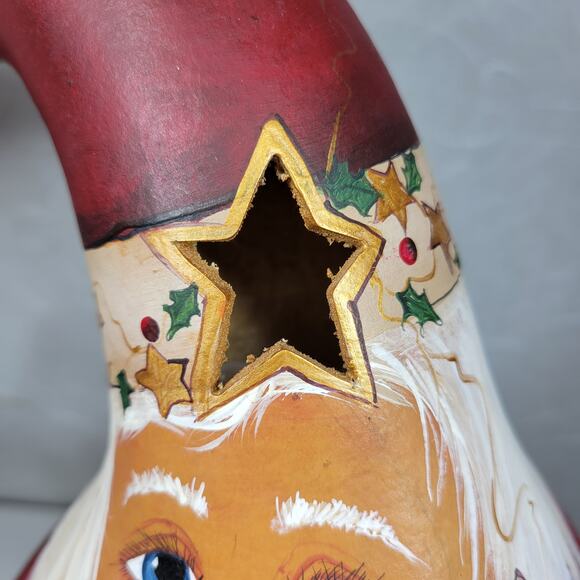 Hand Painted Lighted Santa Gourd Large 17” Holiday Christmas Folk Art Primitive - Picture 3 of 16